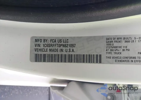 2023 Ram 1500 Big Horn 4X4 5'7 Box из США, поврежденный, VIN 1C6SRFFT0PN621097